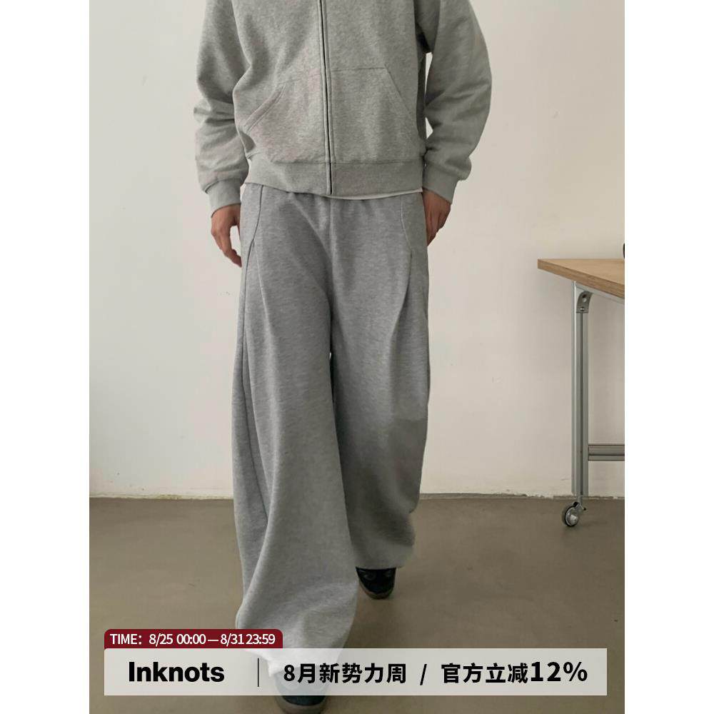 INKNOTS美式复古春季结构剪裁弯刀卫裤男女宽松休闲直筒运动裤潮