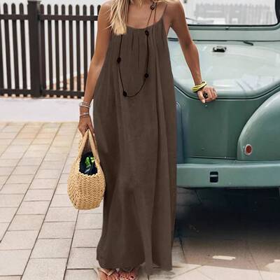 Women's Solid Color Backless Cami Maxi Dress - Adjustable