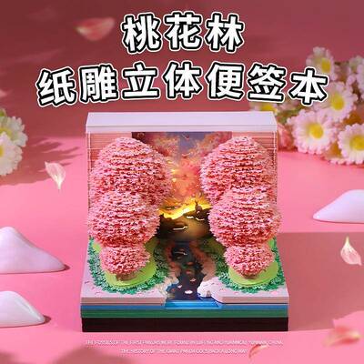 跨境新款桃花林2026年纸雕日历创意文创礼物网红摆件3d立体便签本