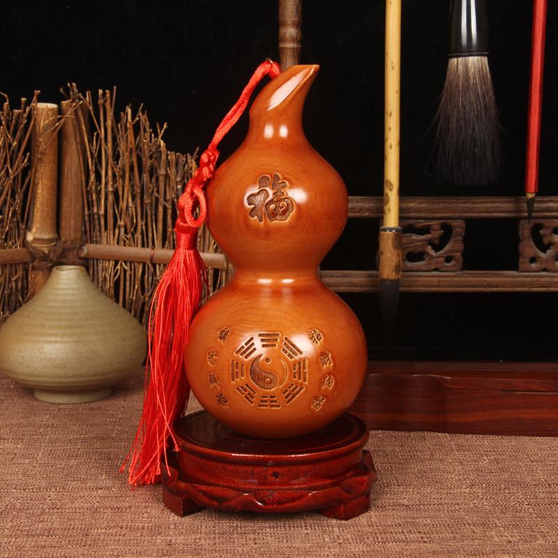 桃木葫芦摆件 镇辟宅安福闭口实心葫芦摆件桃木饰品 葫芦客厅摆件