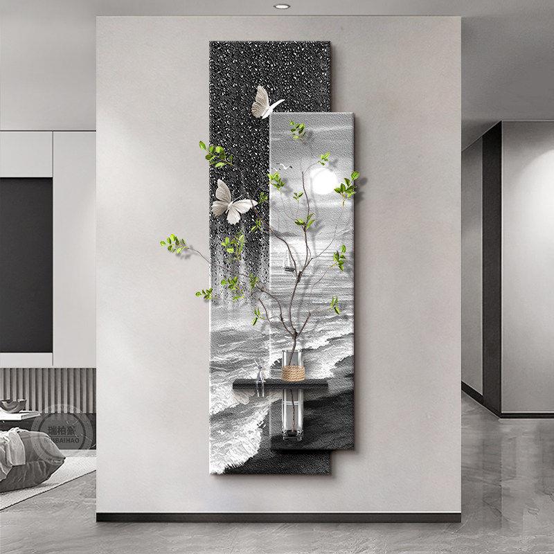 水培绿植玄关装饰画立体适合大白墙面的挂画高级感入户正对门壁画