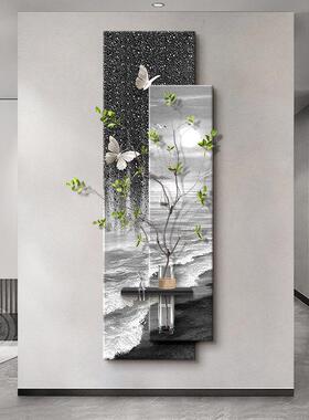 水培绿植玄关装饰画立体适合大白墙面的挂画高级感入户正对门壁画