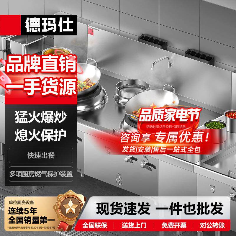 德玛仕商用燃气大锅灶台 食堂猛火炒菜炉 双头单尾小炒灶哇噢