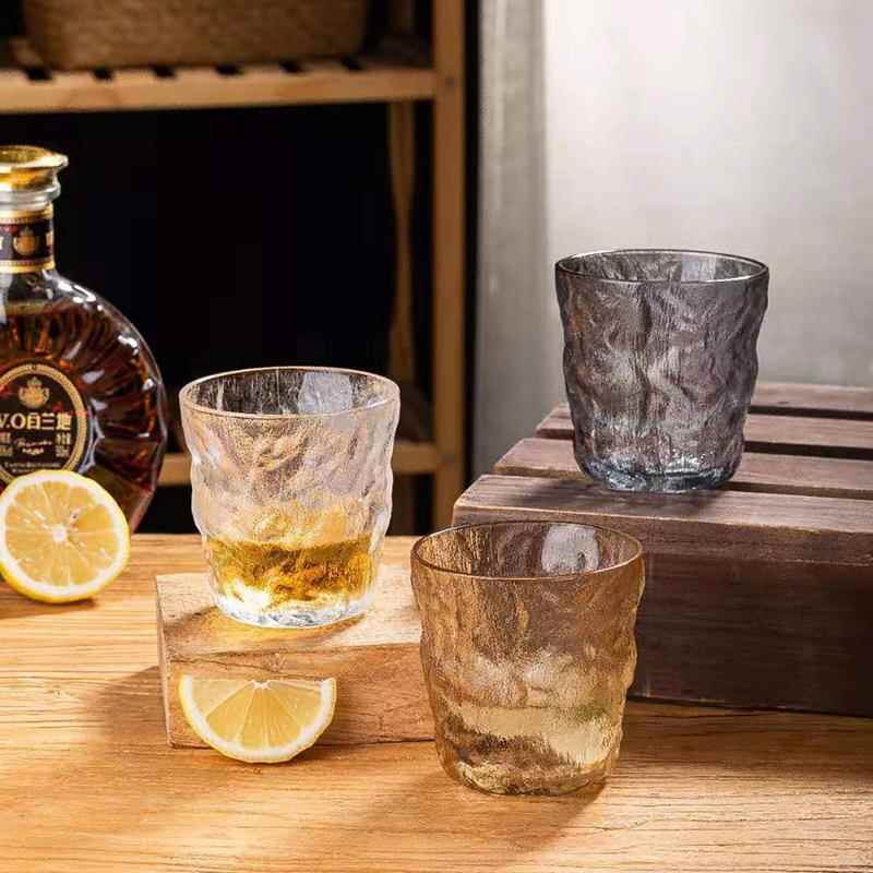 工厂现货冰纹玻璃杯日式冰川锤纹杯ins带把手时尚创意水杯