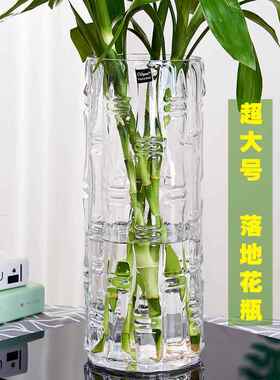 特大号落地富贵竹花瓶摆件玻璃透明水培水培直筒家用客厅插花装饰
