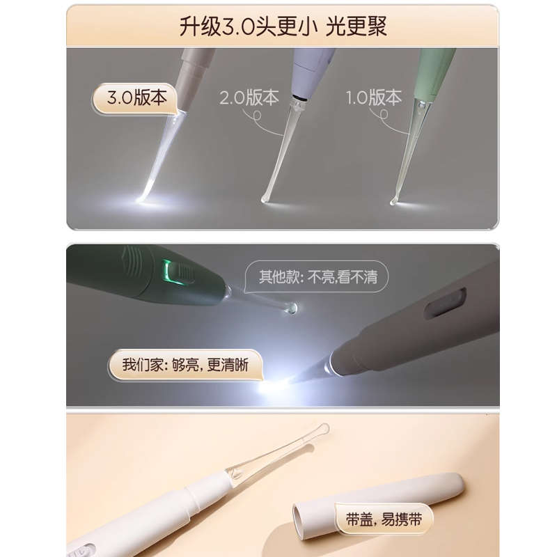 德国儿童掏耳神器安全发光耳勺宝宝专用可视硅胶软头掏耳勺软头镊