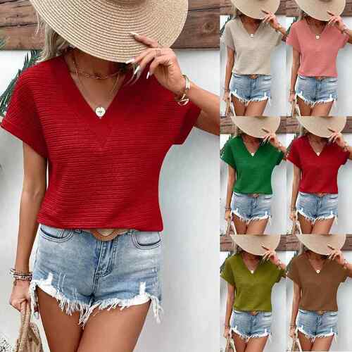 Women ' s Elegant V Neck Beachy Shirt , Wrinkled Texture