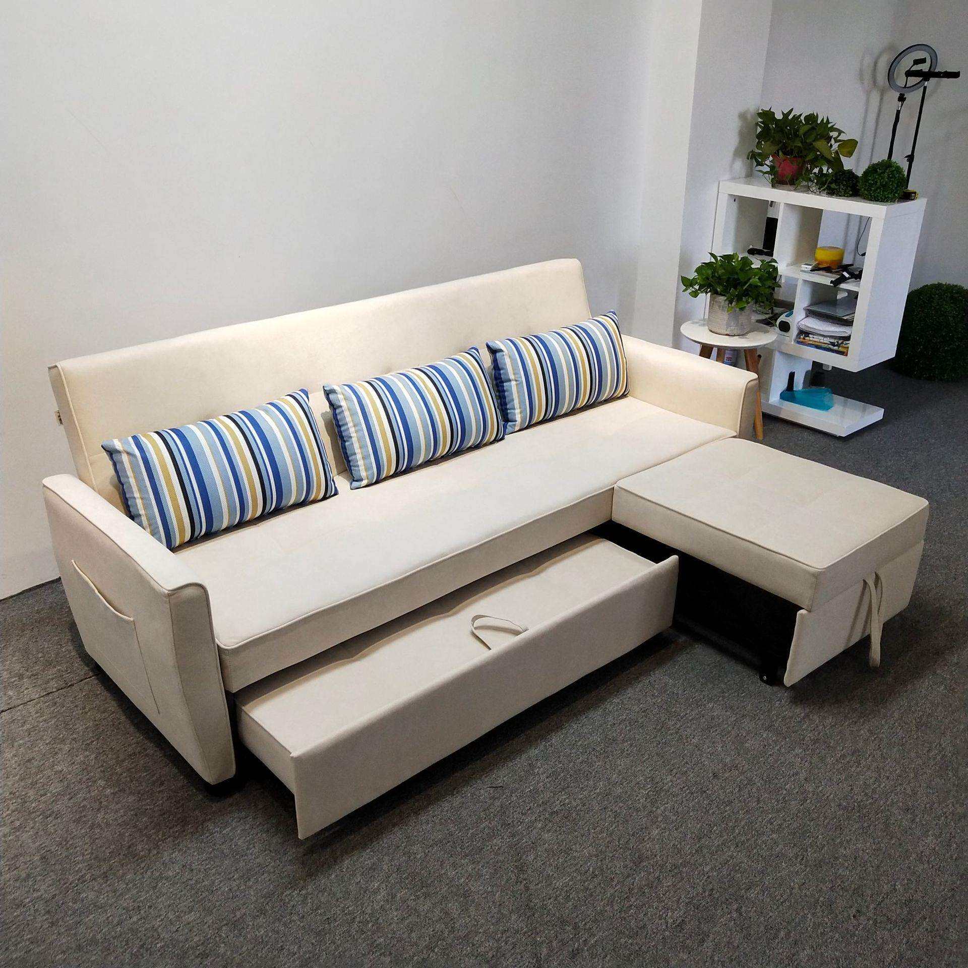 科技绒沙发床两用可折叠拆洗小户型直排带小贵妃椅功能沙发床