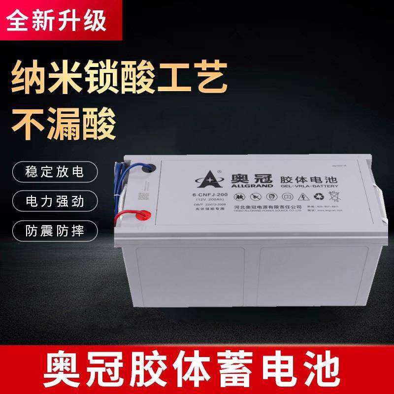 免维护光伏太阳能照明路灯厂家6GFMJ200 12V200AH奥冠胶体蓄电池