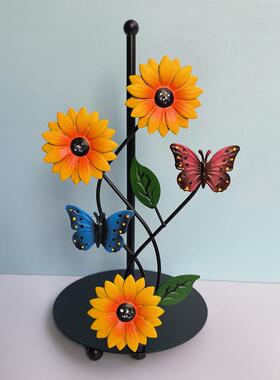 铁艺向日葵纸巾架厨房装饰配件房间客厅彩绘蝴蝶立式纸巾架收纳卷