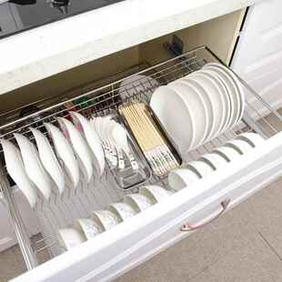 04拉不篮锈钢实心抽阻尼缓冲橱柜拉蓝双屉碗架层碗碟厨52房碗拉篮