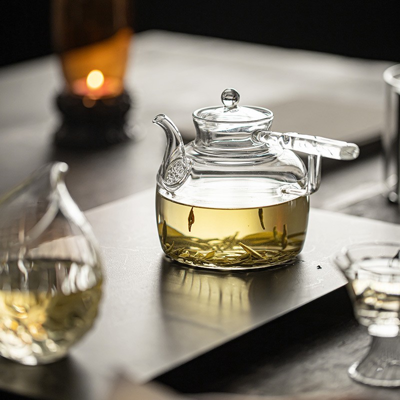 观岚耐高温玻璃煮茶壶酒精灯温茶壶电陶炉烧水壶花茶煮茶器侧把壶