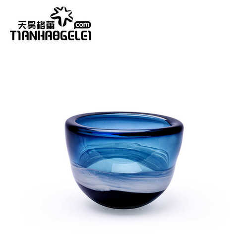 蓝色现代玻璃昊蕾样板房餐厅缠客厅瓶卧室手工渐变插花带格花瓶天
