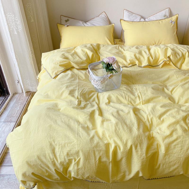 高档超的ns小姐姐奶油纯果绿 i棉水洗棉四件套仙纯色全棉被套床单