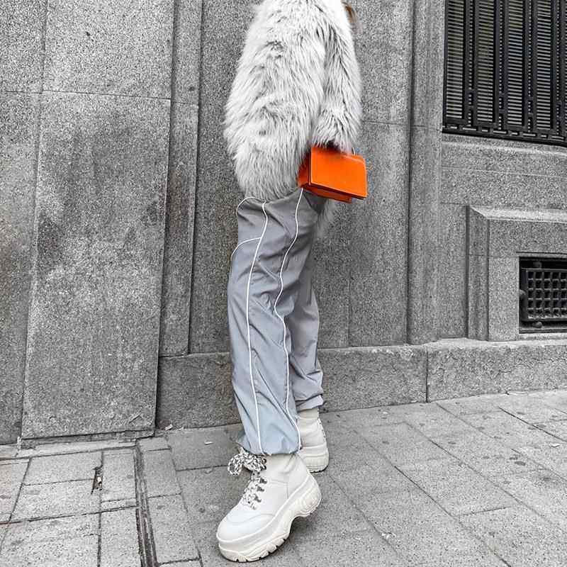 Street shot casual pants spring sprout reflective tapered