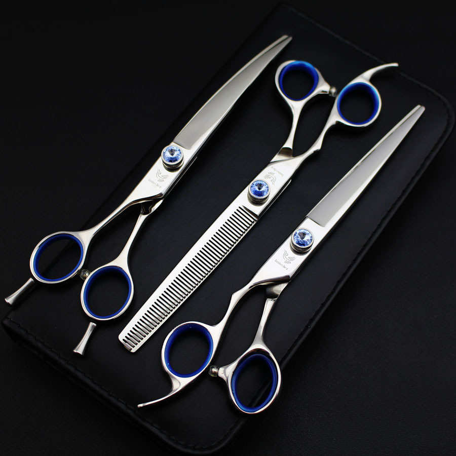 7.0寸 高档宝石左手宠物剪刀套装3把装直剪牙剪左撇子专用