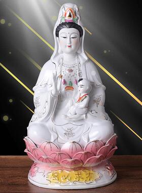 陶瓷送子观音家用观音菩萨摆件佛像求子观世音菩萨中式人物