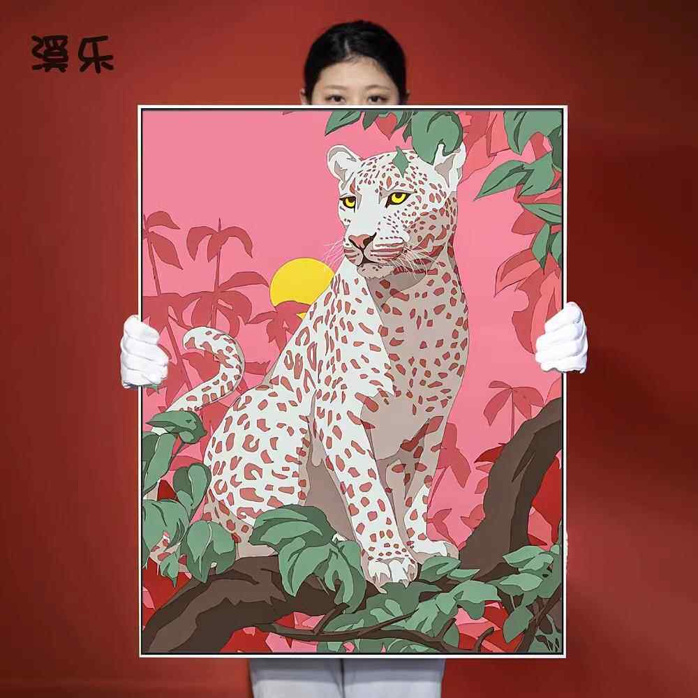 溪乐抽象波普花豹客厅沙发背景墙画餐厅玄关画现代轻奢动物装饰画