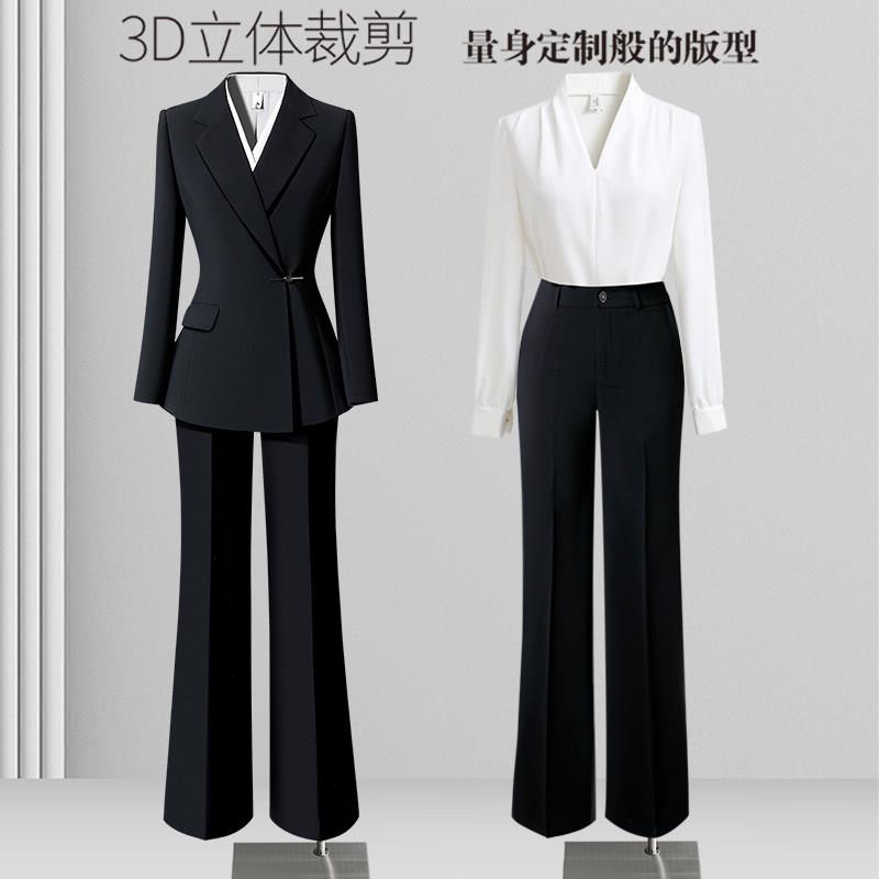 春秋西装套装女职业正装气质修身黑色西服OL通勤上班珠宝店工作服