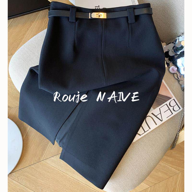 ROUJE NAIVE黑色A字半身裙女春季2026通勤职场高级感中长款包臀裙