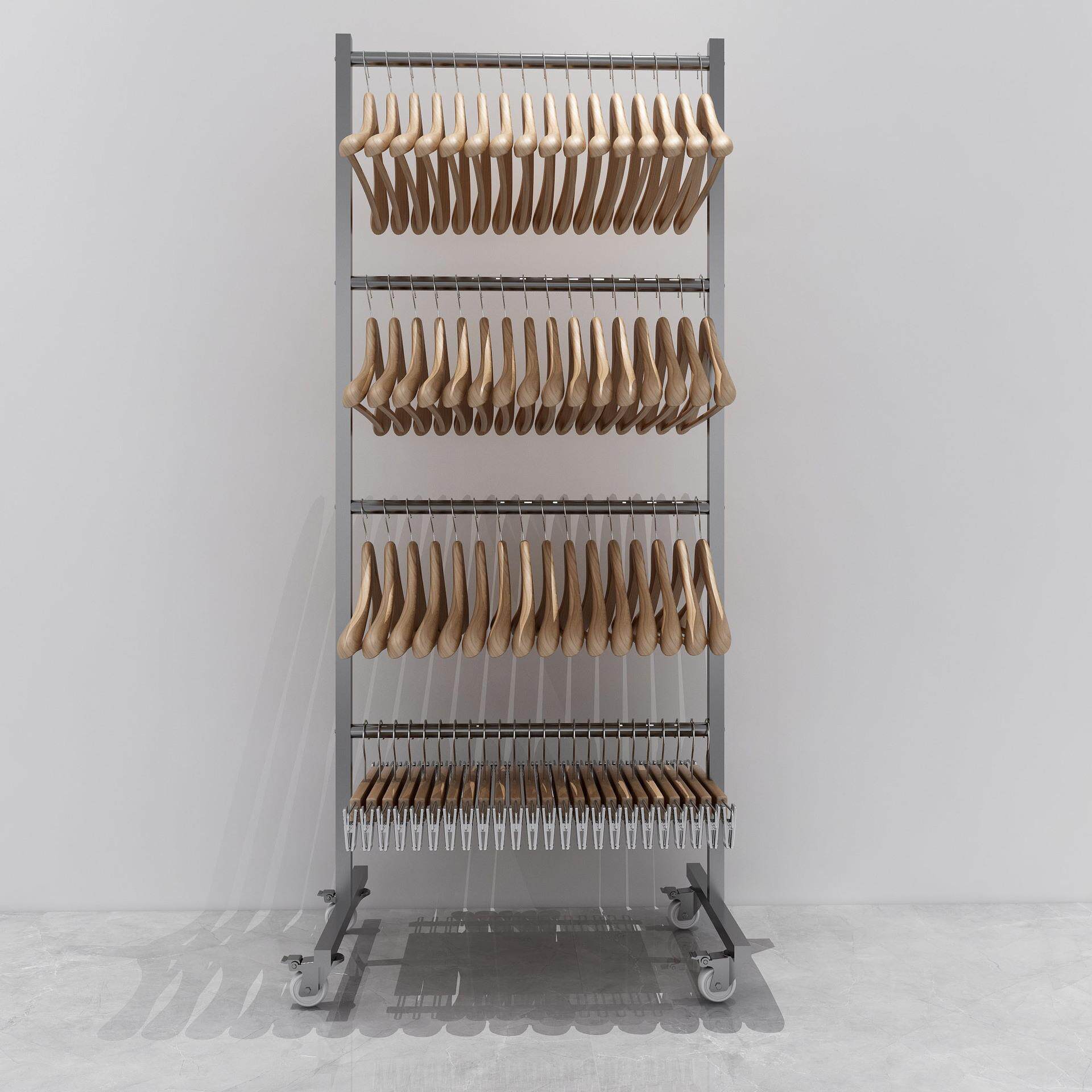 服装整店衣架理神器多移层落地式可动挂677衣撑架子不锈钢衣收纳