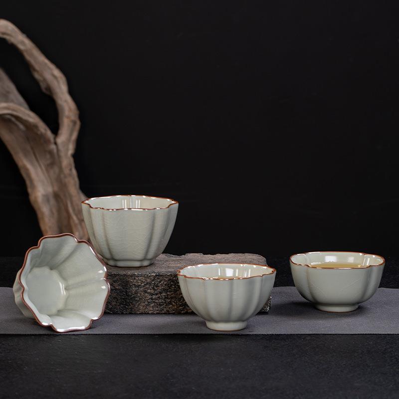 米黄汝瓷茶具开片茶杯茶具陶瓷主人杯功夫茶具品茗杯大号茶盏