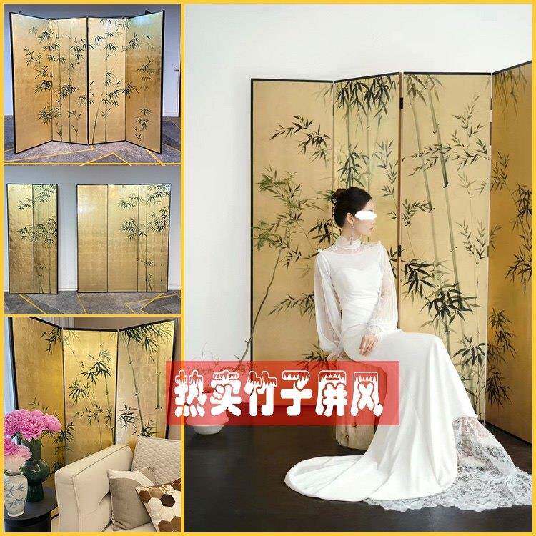 远雄工艺礼品摆饰定制纯手绘金箔漆画 画落地移动折叠隔断木板四