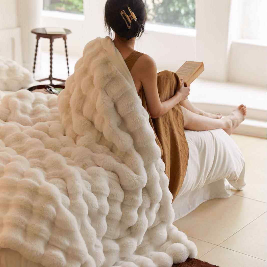 托斯卡纳仿兔毛短绒休闲盖毯轻奢高级沙发毯毛毯柔软保暖绒毯卧室