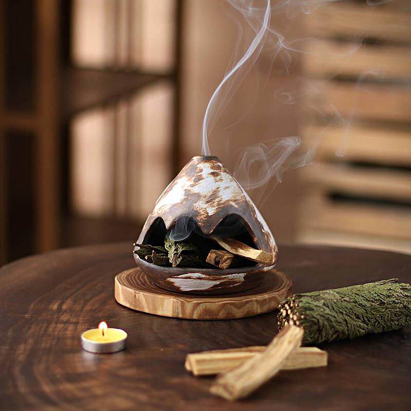 深森里 秘鲁圣木燃薰小壁炉手工陶瓷香炉烧鼠尾草支架托 托盘扩香