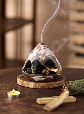深森里 秘鲁圣木燃薰小壁炉手工陶瓷香炉烧鼠尾草支架托 托盘扩香