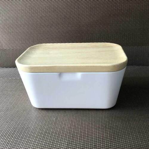 Portable Butter Box Dish With Wood Lid Holder Storage