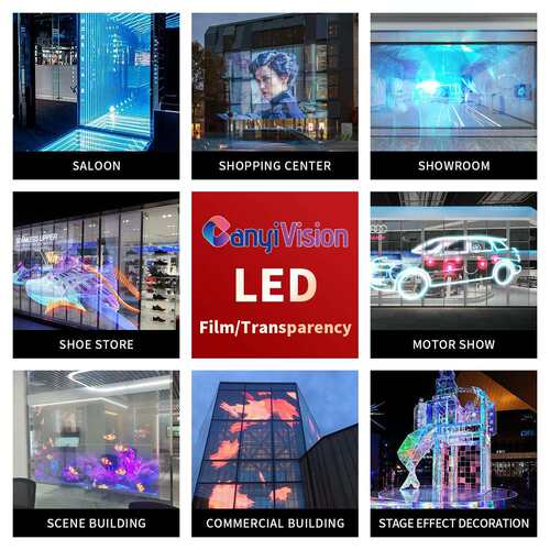 led晶膜屏珠宝店服装店橱窗会议展厅LED玻璃薄膜透明屏柔性贴屏