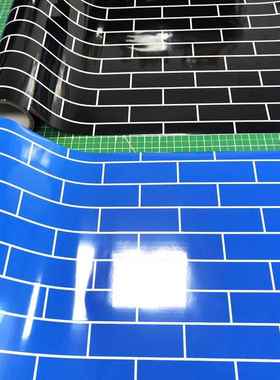 蓝色瓷砖海鲜池背景纸水族箱贴装仿饰不贴122干胶纸装饰材料