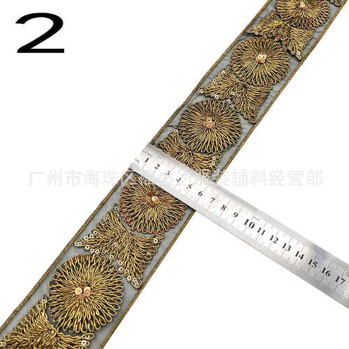 复古金色股线叠片条码花边 服装辅料刺绣民族花边 亮片织带批发