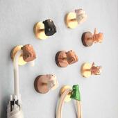 手工实木卡通可爱动物黄铜胡桃木玄关挂钩免打孔收纳挂衣钩黏钩