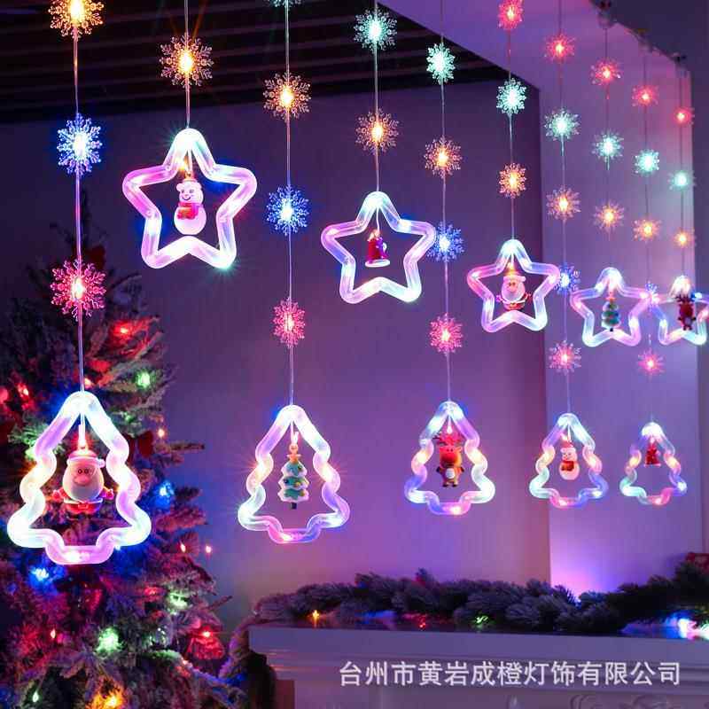 圣诞灯串新款节日装饰铜线窗帘灯LED灯线串灯雪花挂件皮线小彩灯