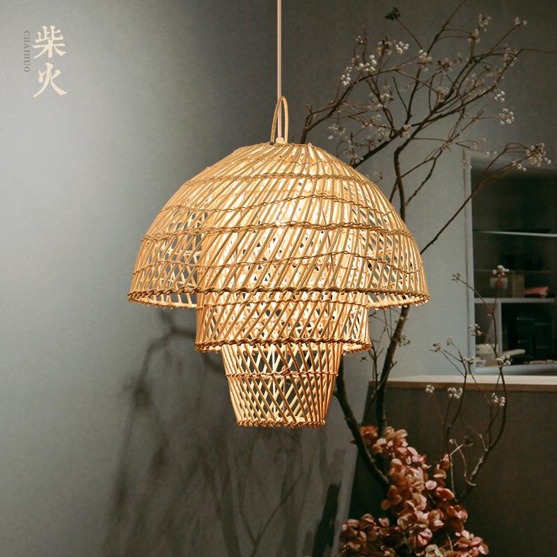 日式仿古饭店竹编藤艺吊灯创意个性复古吧台餐厅茶楼民宿鸟巢灯具