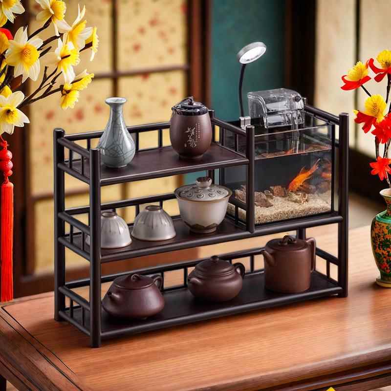 2020鱼鱼架架子茶桌茶具茶盘楠竹茶壶缸博面古置物架博古架茶架收
