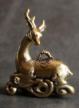 复古小铜器摆件纯黄铜吉祥祥云鹿家居桌面茶宠装饰礼品工艺品招财
