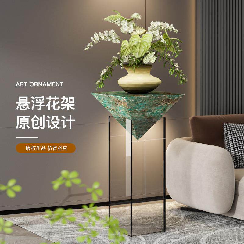 匠十三 意式奢华大理石悬浮花架酒店展示架高端沙发旁电视柜落地