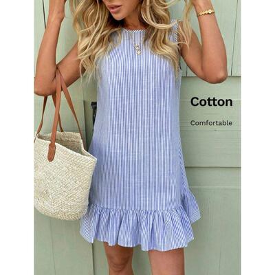 N 40303 Striped ruffle casual dress 条纹荷叶边休闲连衣裙
