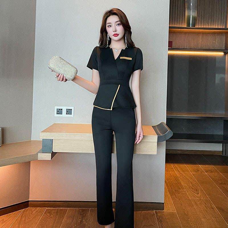 沐足按摩美容院工作制服显瘦技师服女短袖长裤套装足疗店工衣
