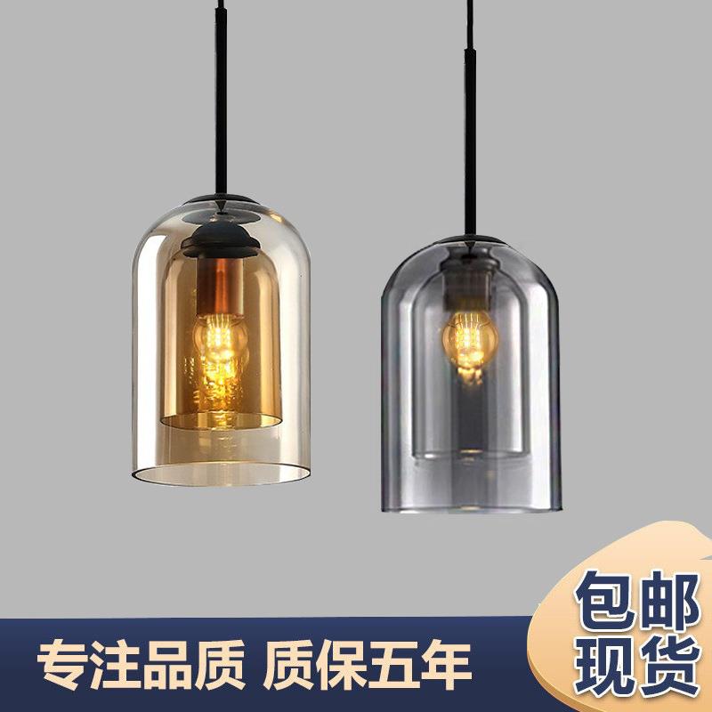 北欧现代简约餐厅玻璃小吊灯卧室床头吊线灯具吧台饭厅餐桌三头灯
