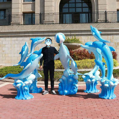 海豚雕塑玻璃钢仿真海洋摆件生物海洋馆沙滩售楼处商场水池美陈