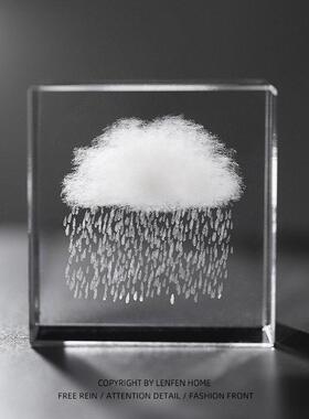 创意云朵下雨摆件云立方水晶球桌面摆设装饰品送男生女生生日礼物