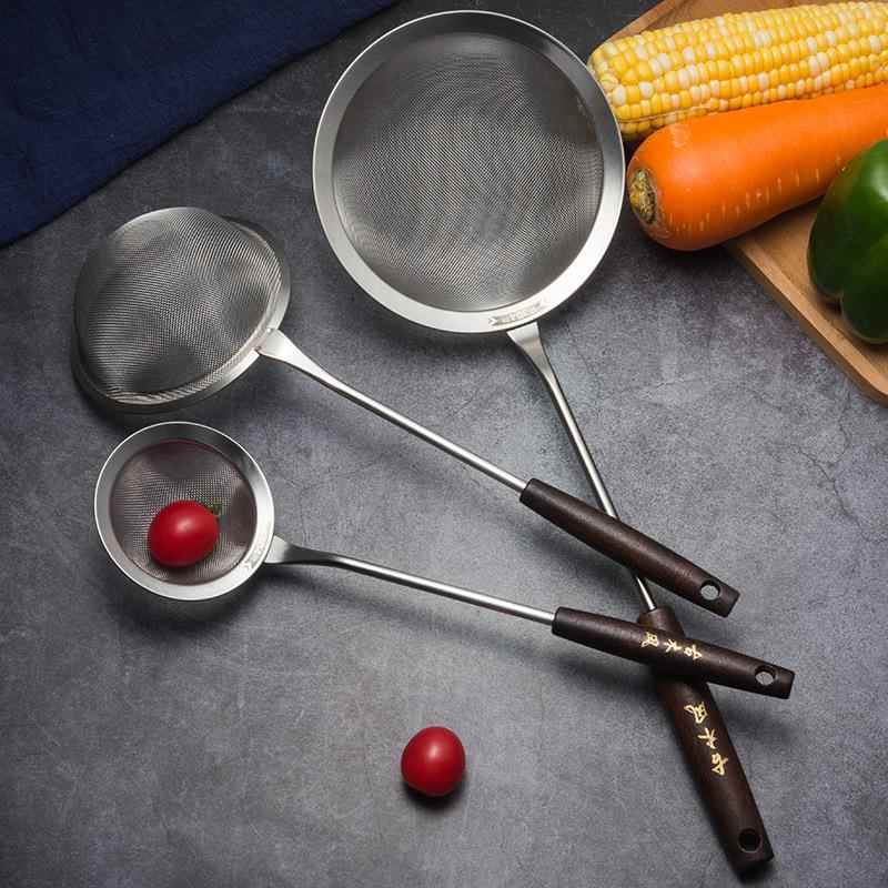 304不锈钢木柄网漏笊篱油勺捞面勺深浅网漏勺家用豆浆果汁过滤网