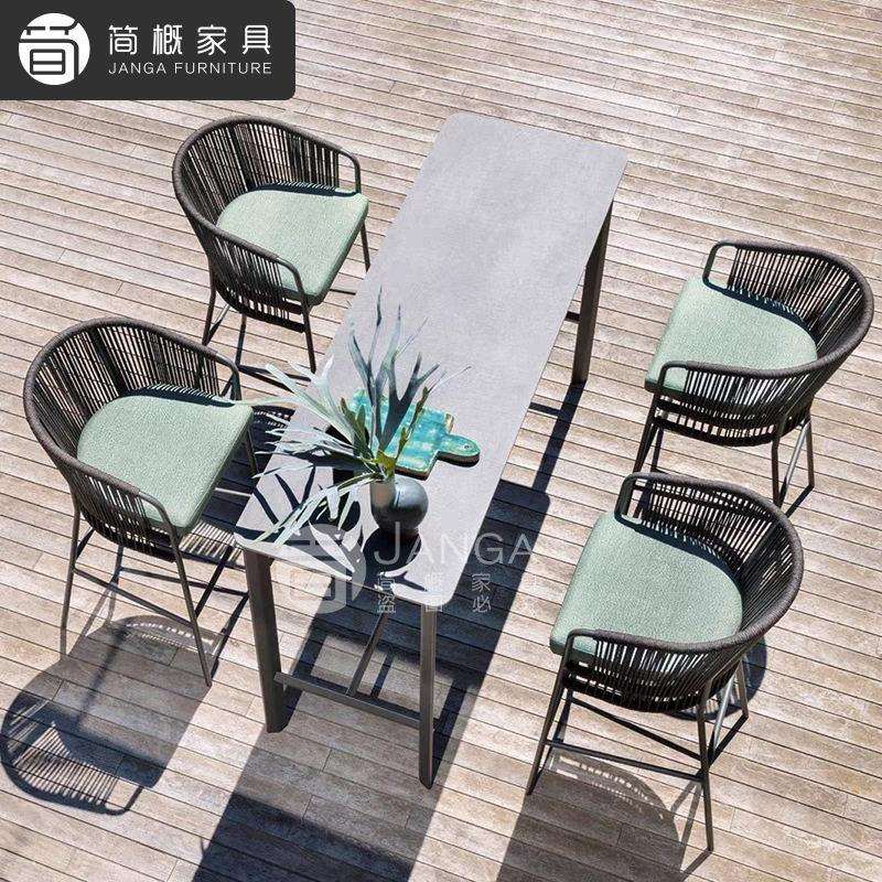 户外别墅露台桌椅休闲庭院花园脚凳藤编靠背椅酒吧小型吧台桌椅