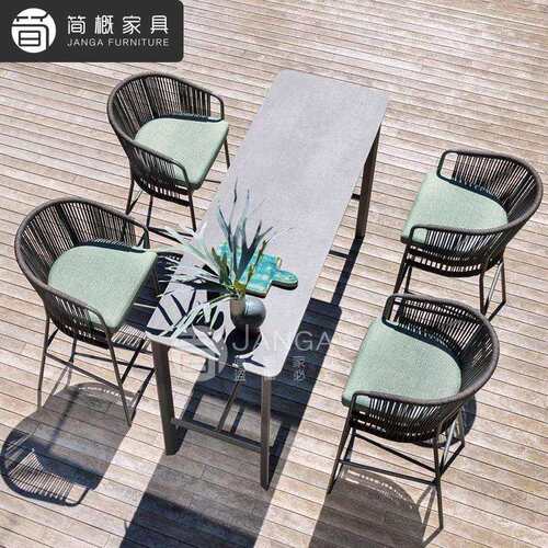 户外别墅露台桌椅休闲庭院花园脚凳藤编靠背椅酒吧小型吧台桌椅