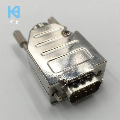 RS232串口锌合金DB9P金属铁壳D-SUB长螺丝装配2W2接头金属外壳