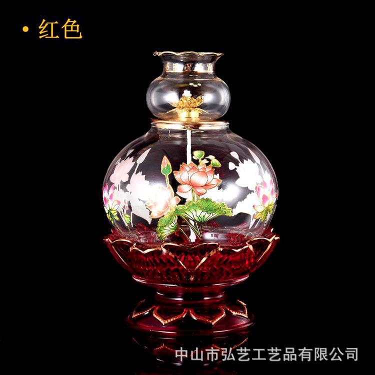 弘艺莲花款高级耐高温玻璃琉璃底座小号油灯供液体酥油灯供长明灯